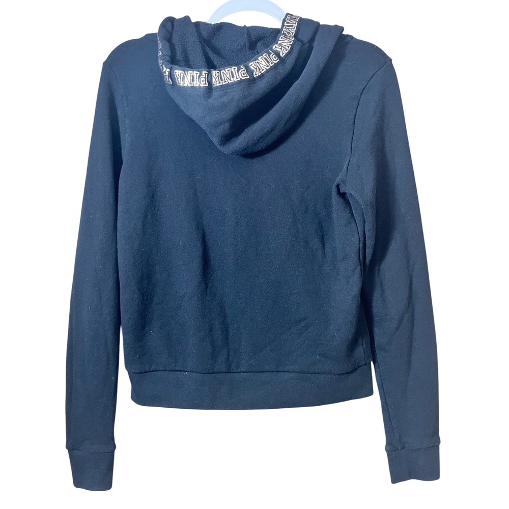 Victoria's Secret Y2K PINK Full Zip Spell-Out Hoodie Black Small Retro Sporty - Picture 2 of 7